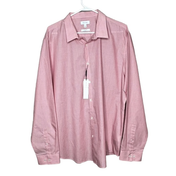 NEW Calvin Klein Mens XXL Slim Fit Button Up Shirt Infinite Cool Pink Striped - Picture 1 of 11